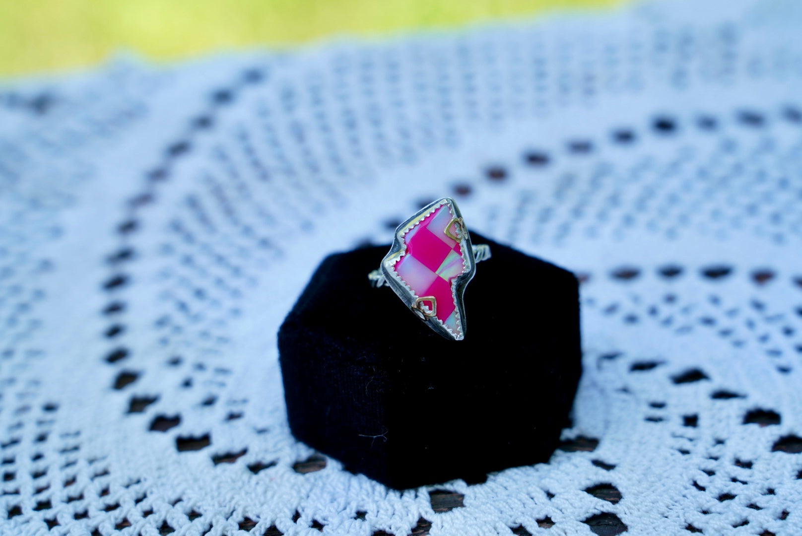 Checkered Bolt Ring Size 7