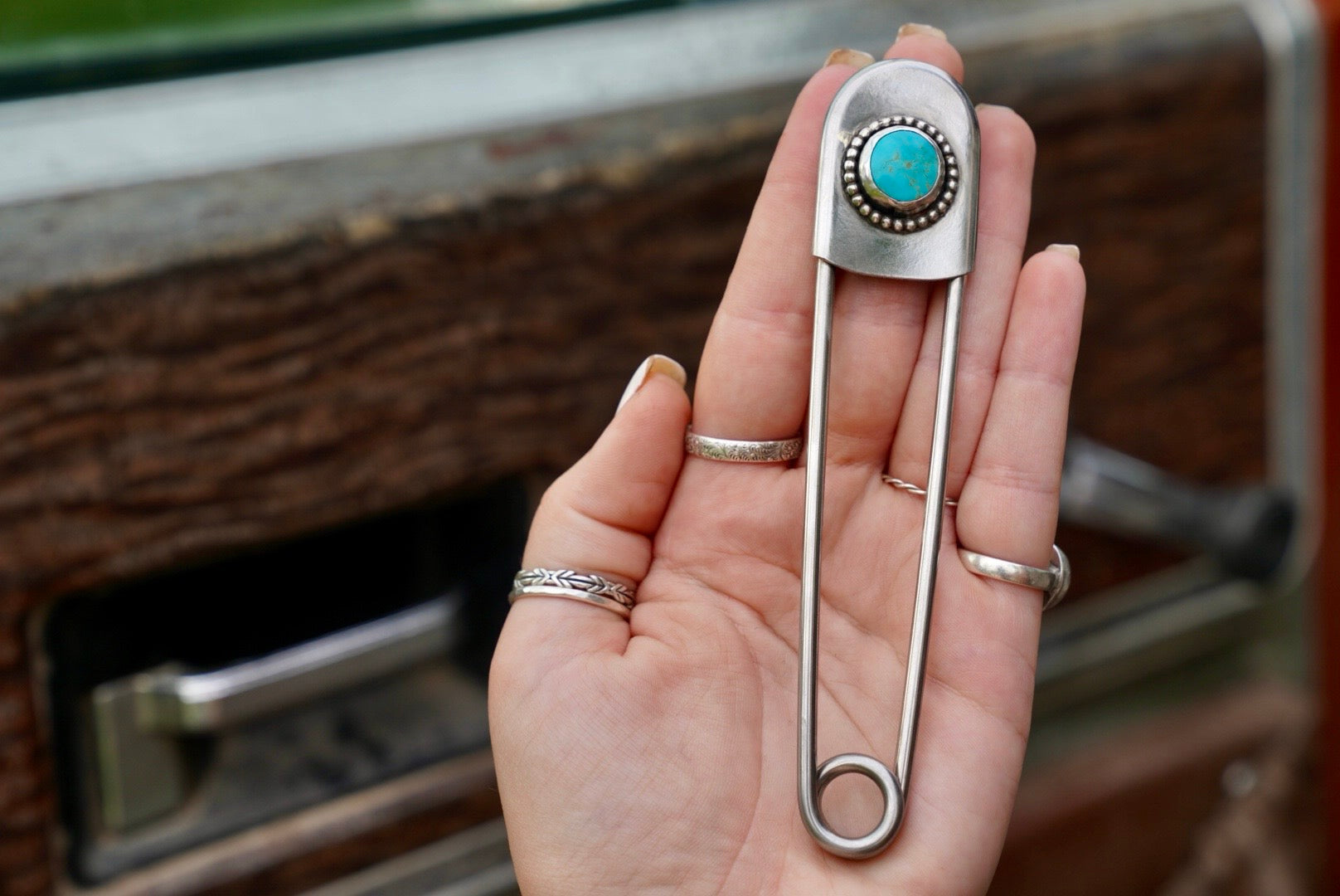 Jumbo Safety Pin with Royston Turquoise