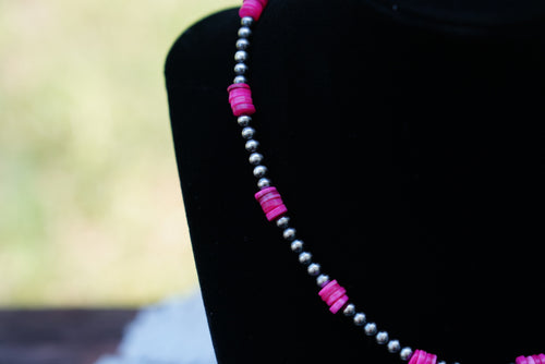 4mm Sterling Silver Bead & Pink Shell Necklace