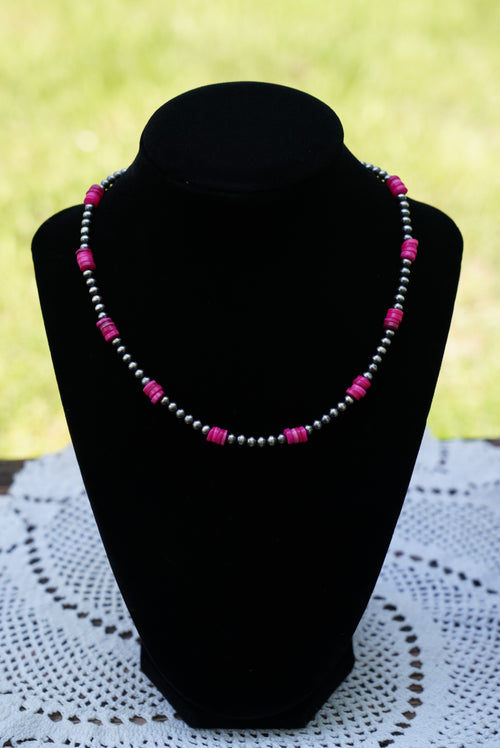 4mm Sterling Silver Bead & Pink Shell Necklace